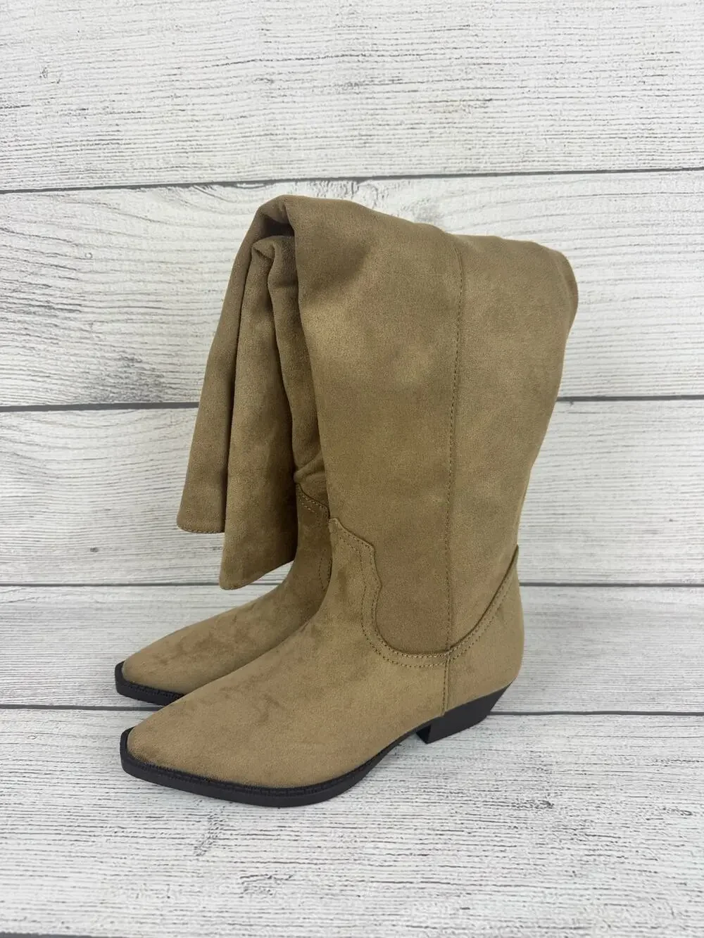 Time And Tru Women's Taupe Faux Suede Knee High Western Boots Size 10